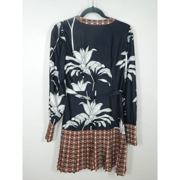 Ciebon Dress Size Small Brown Black Bow Flower Eddie Pleated - Picture 5 of 11